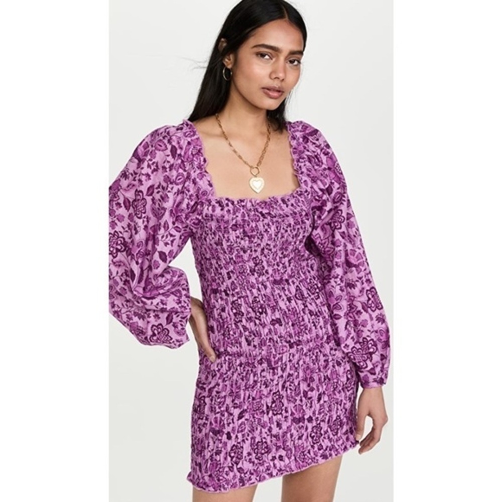Free People Smock It To Me Long Sleeve Mini Dress Floral Azalea Combo Small